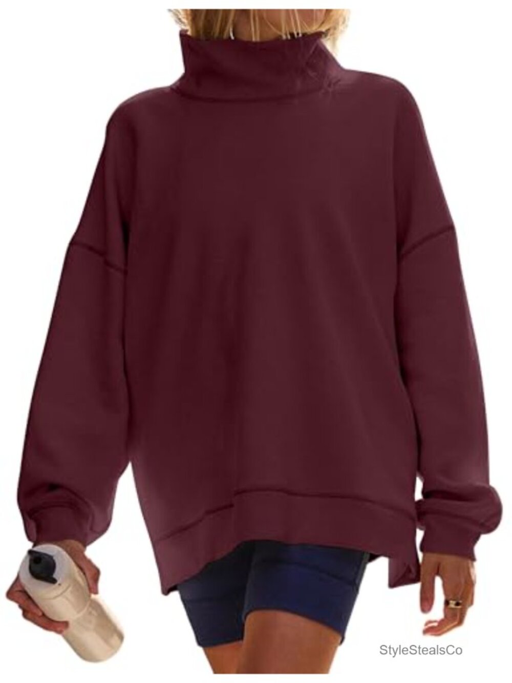 Womens Oversized Mock Neck Sweatshirt Funnel Neck Loose Fit Pullover Top